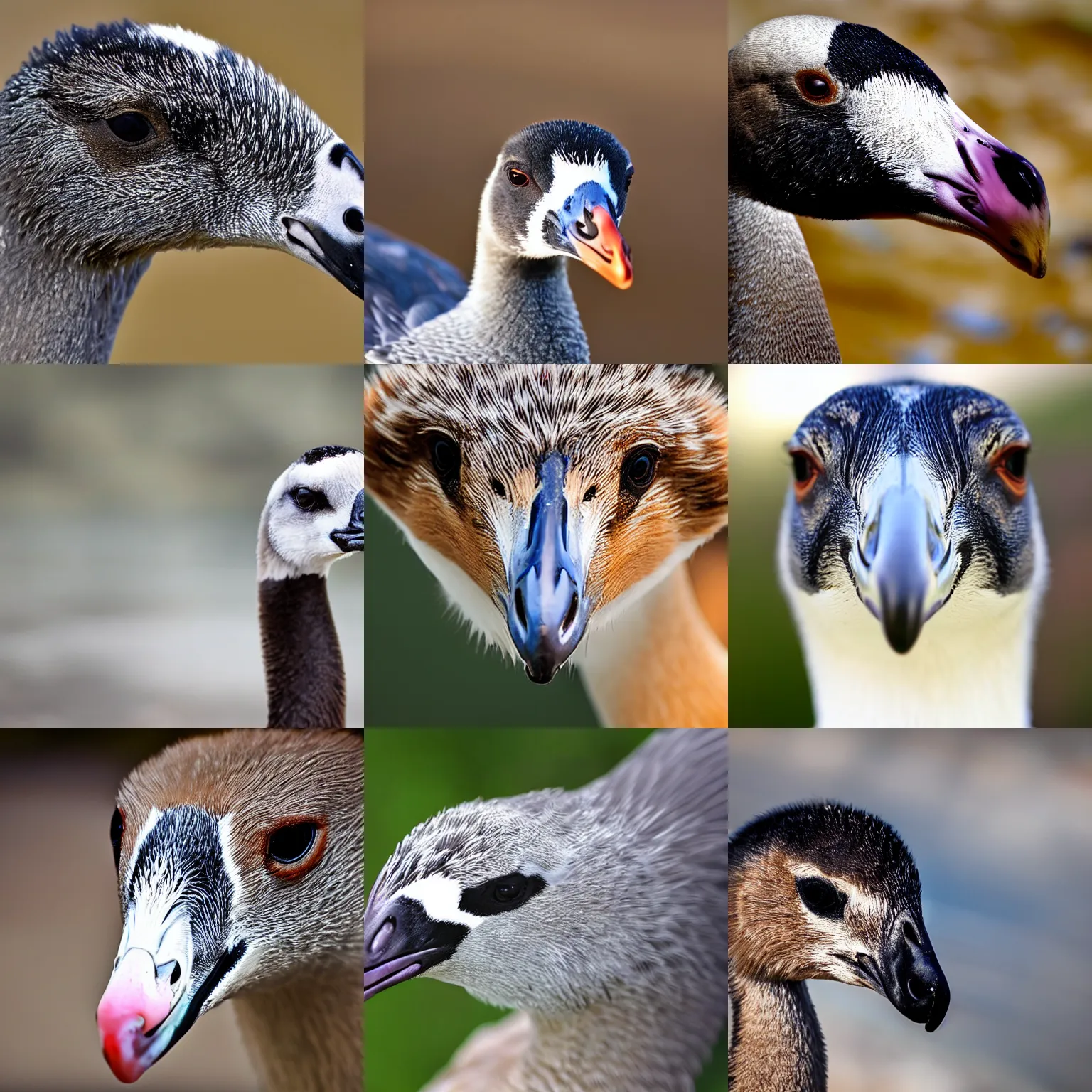 Prompt: extreme closeup photo of curious goose out of focus