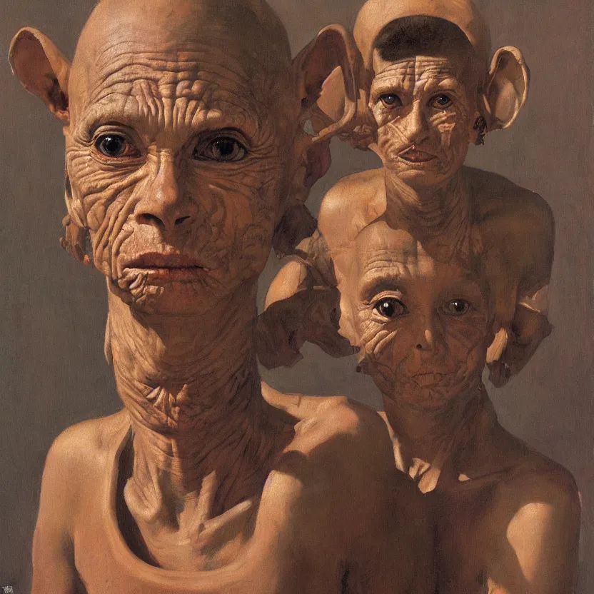 Prompt: portrait painting of a tribal alien, by norman rockwell. muted colors, soft gradients. baroque period, renaissance masterpiece. black background. trending on artstation. retrofuturism.