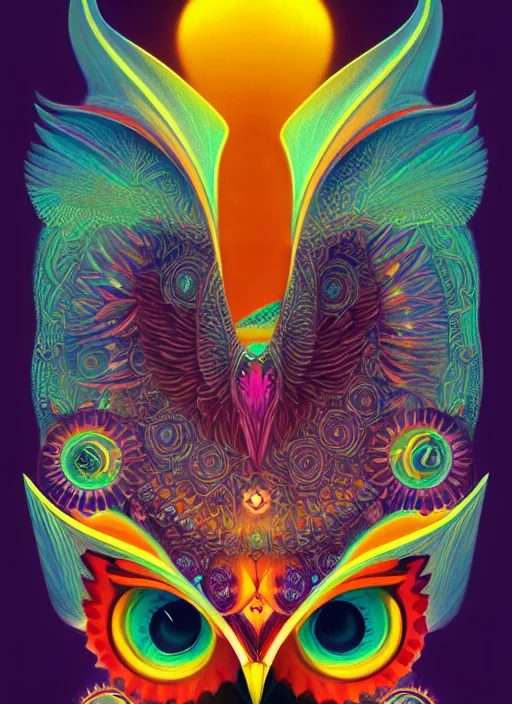 Image similar to symmetry!! product render poster vivid colors divine proportion owl, divine, glowing fog intricate, elegant, highly detailed, digital painting, artstation, concept art, smooth, sharp focus, illustration,