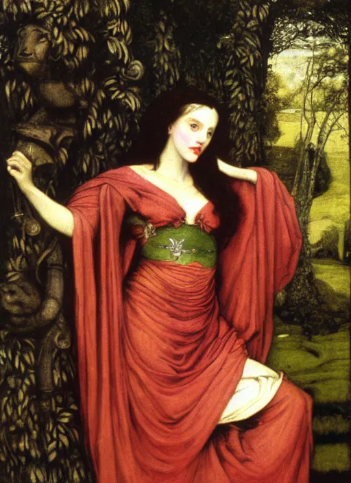 Image similar to morgan le fay and, oil painted by frederick sandys,