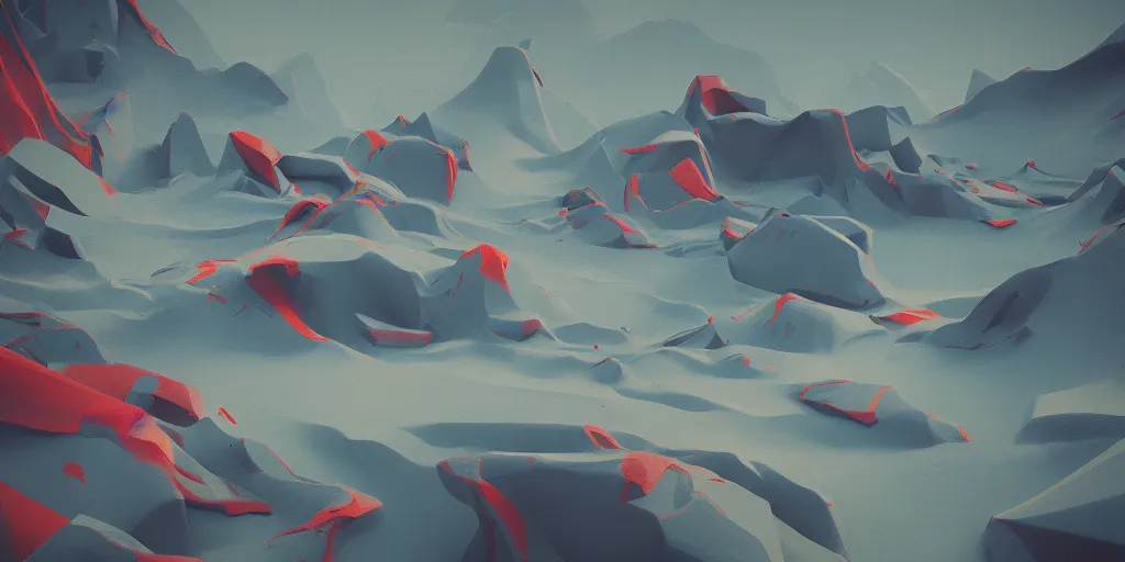 Image similar to abstract 3d landscape painting at noon by james jean and painted in no mans sky style, redshift, octane