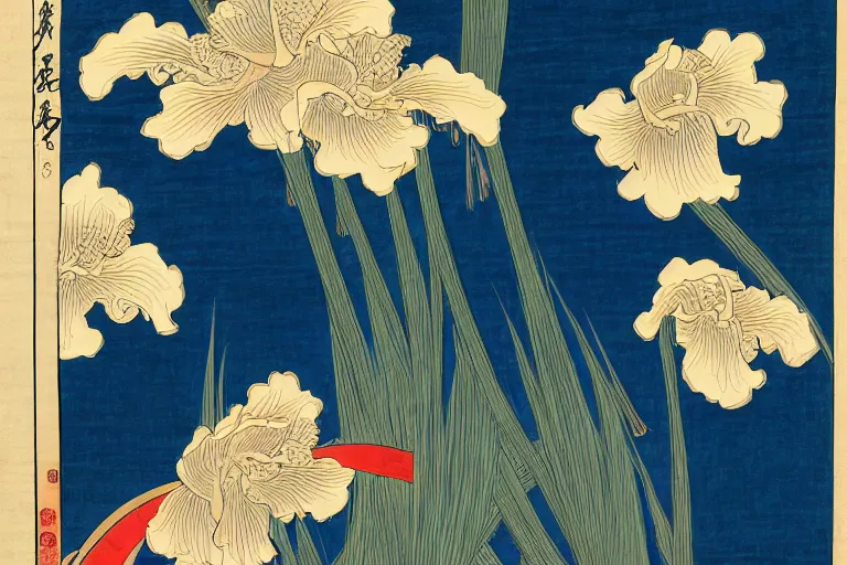 Prompt: a beautiful and hyperdetailed ukiyo - e drawing of tangled irises by katsushika hokusai, in style by utagawa kuniyoshi and utagawa hiroshige, japanese print art, intricate, elegant, fine, complex, chinese drawings 4 k