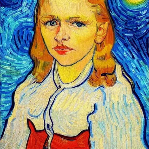 Prompt: a portrait of a beautiful ukrainian girl named Anna with blonde hair, van gogh painting