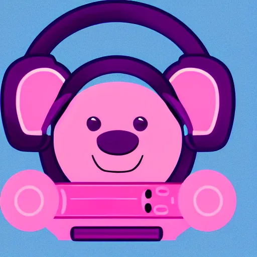 Image similar to iconic vector logo of cute cuddly pink bear with a podcast microphone, melodic, headphones, music, streaming, dreamy, isometric, adorable, octane render, golden ratio, 4k UHD, iconic design