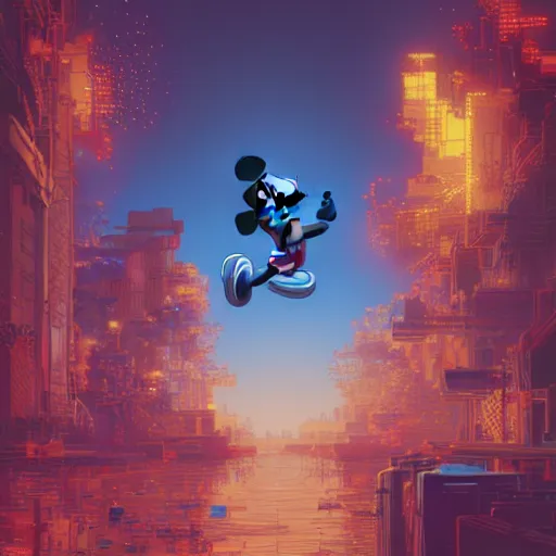 Prompt: the second coming of mickey mouse by dan mumford, yusuke murata, makoto shinkai, ross tran, cosmic, heavenly, god rays, intricate detail, cinematic, 8 k, cel shaded, unreal engine, featured on artstation, pixiv