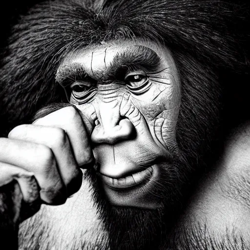 Image similar to “photo an homo Neanderthal watching his iPhone , photojournalism, National Geographic style”