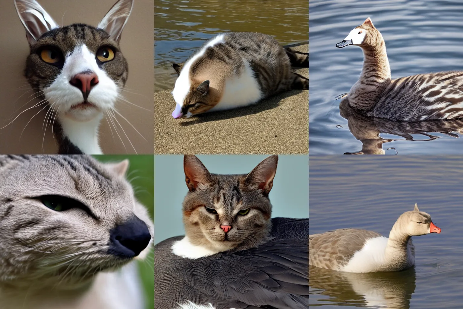 Prompt: cat head on a goose body