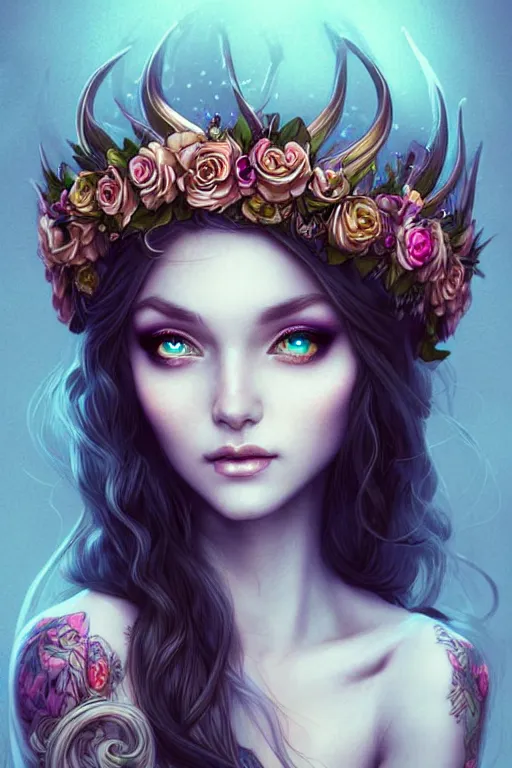 Image similar to digital art, centered elven bride, vivid flower crown ,intricate, veins, by James Jean and by artgerm , ultradetailed, charachter design, concept art, trending on artstation,