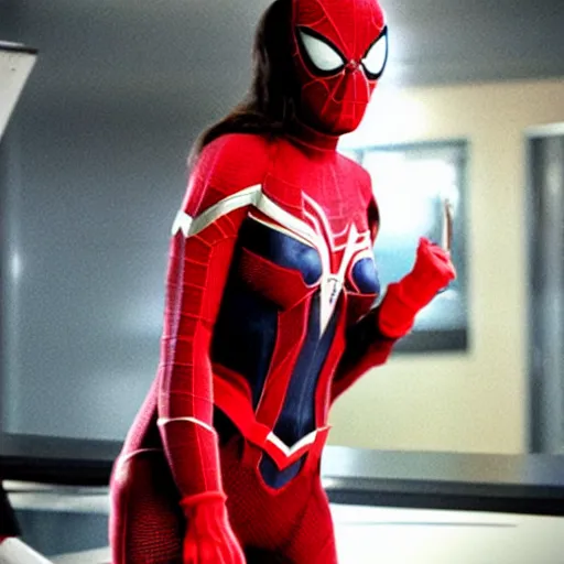 Image similar to Mila Jovovich as spiderwoman , film still, best scene,