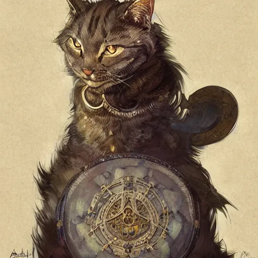 Prompt: A heraldic queen kitty cat with big cute eyes, D&D, fantasy, intricate, cinematic lighting, highly detailed, digital painting, artstation, concept art, smooth, sharp focus, illustration, art by Akihiko Yoshida, Greg Rutkowski and Alphonse Mucha