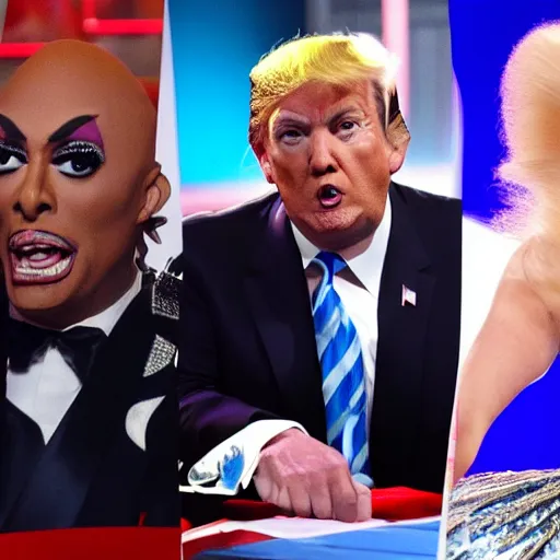 Prompt: donald trump as a guest judge on ru paul's drag race