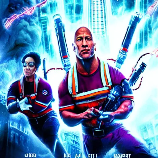 Image similar to Dwayne Johnson in Ghostbusters 4K quality super realistic