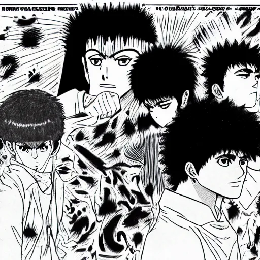 Image similar to hajime no ippo drawn in berserk format, by kentaro miura