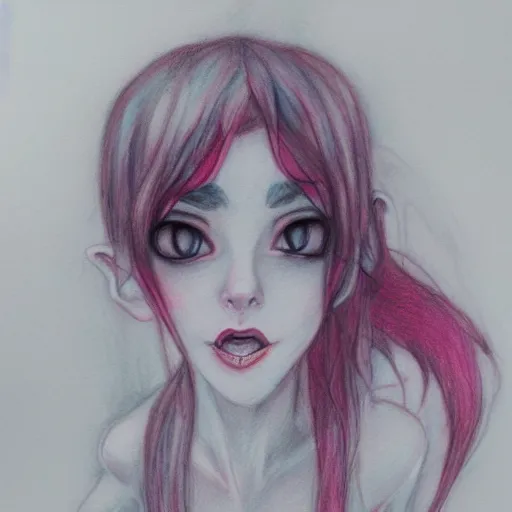 Image similar to an adorable vampire fairy, 8 k resolution watercolor pencil drawing, cinematic lighting, deviantart artstation