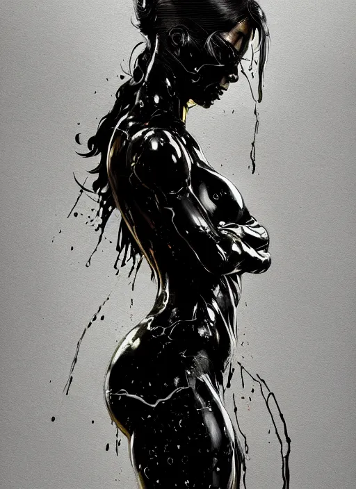 Image similar to painting of a woman in black slime, highly detailed, digital painting, concept art, smooth, sharp focus, illustration, illustration by greg rutkowski, yoji shinkawa, 4 k, digital art, concept art, trending on artstation, 8 k