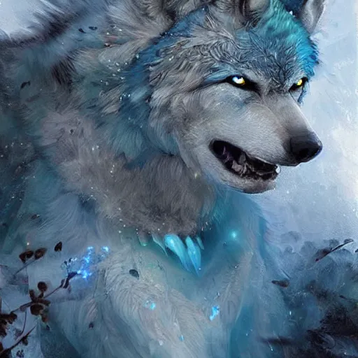 Image similar to a pack of large blue wolves with intricate glowing symbols on their fur. fantasy art cinematic. detailed masterpiece. realistic. photo realism. cgsociety. by krenz cushart. ruan jia. jarold sng.