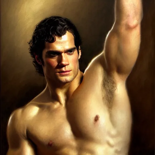 Prompt: attractive shirtless henry cavill, studio lighting. highly detailed painting by gaston bussiere, craig mullins, j. c. leyendecker 8 k