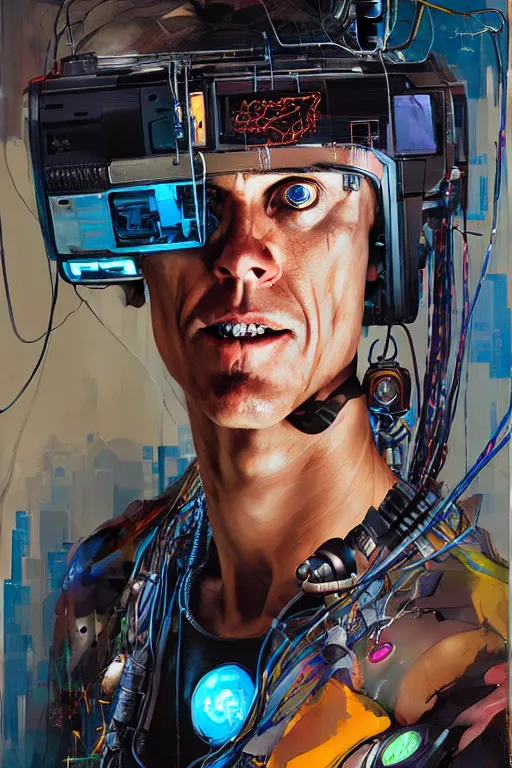 Prompt: zack greinke as a cyberpunk hacker, wires cybernetic implants, by adrian ghenie, esao andrews, jenny saville, james jean, dark art