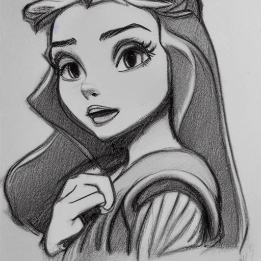 Image similar to milt kahl pencil sketch of chloe grace moretz in disney snow white