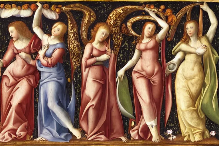 Prompt: renaissance art nouveau painting of maidens in heaven licking gods