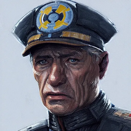 Image similar to portrait of a man by greg rutkowski, old admiral jagged fel, star wars expanded universe, he is about 6 0 years old, wearing uniform of the galactic alliance navy, highly detailed portrait, digital painting, artstation, concept art, smooth, sharp foccus ilustration, artstation hq