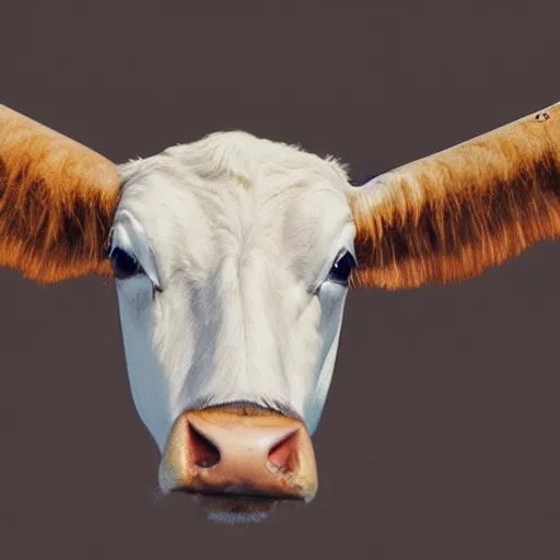 Image similar to portrait of a flying cow with wings, photorealistic, 4 k