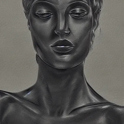Prompt: a beautiful portrait of a woman made out of black marble, matte finish, hyperdetailed, dynamic lighting, dynamic pose