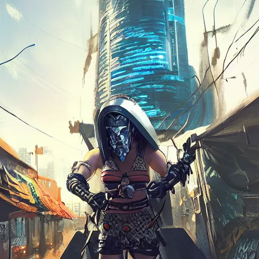 Image similar to cyberpunk viking helmet mask warrior goddess robot ninja fantasy, art gta 5 cover, official fanart behance hd artstation by jesper ejsing, by rhads, makoto shinkai and lois van baarle, ilya kuvshinov, ossdraws