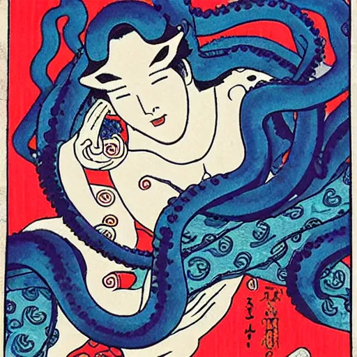 Image similar to octopus woman ukiyo - e style,