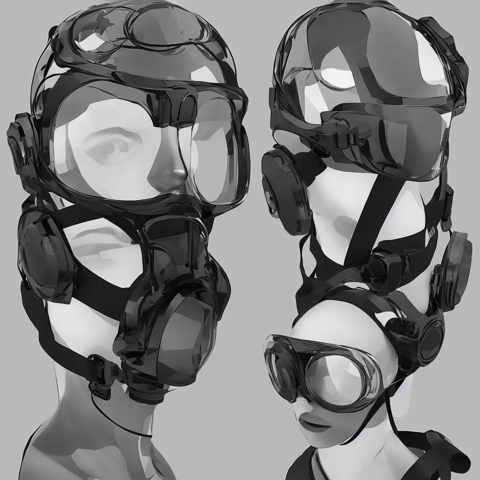 Prompt: front view minimalist nano cyber headgear combat goggles helmet highly detailed product catalog, hyper concept art, smooth, crisp sharp focus, simple draft aaa unreal artstation