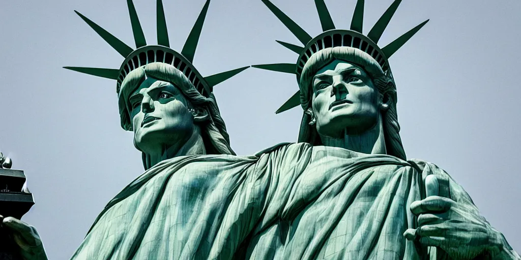 Prompt: 3 d stone statue of michael jackson replaces statue of liberty on liberty island full shot, full body, massive motion blur, real life, spotted, leaked, ultra realistic, accurate, 4 k, movie still, uhd, sharp, detailed, cinematic, render, modern