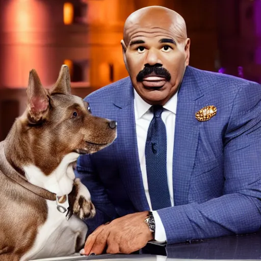 Prompt: a dog with steve harvey's face, studio lighting, 4 k, photorealistic, award winning