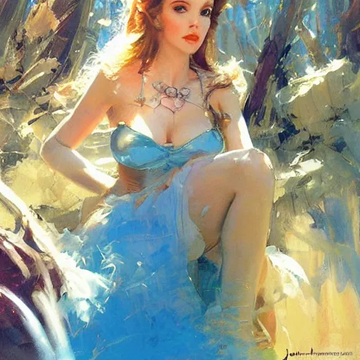 Prompt: amouranth as a tempting princess by john berkey, rule of thirds, seductive look, beautiful, in intergalactic hq