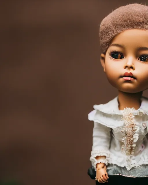 Image similar to high quality presentation photo of a cute Kanye West porcelain doll in the style of mark ryden photography 4k, f1.8 anamorphic, bokeh, 4k, Canon, Nikon