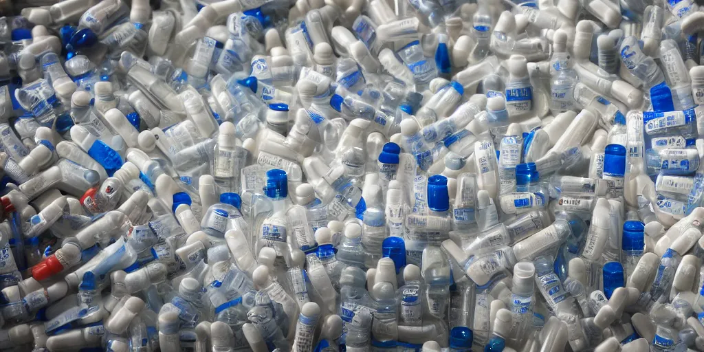 Image similar to a film still of prescription medicine bottles piling up in a vault, shallow depth of field, cinematic, award winning cgi, vfx, film still cfg _ scale : 1 8. 0