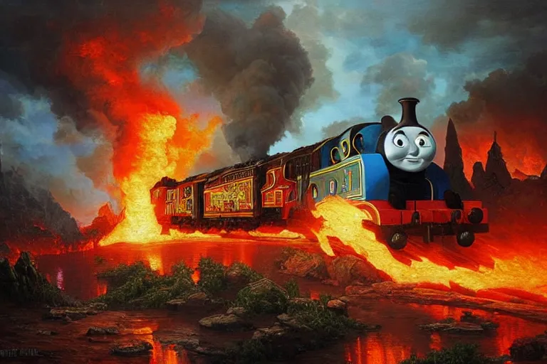 thomas the tank engine on fire as the 4 horsemen of