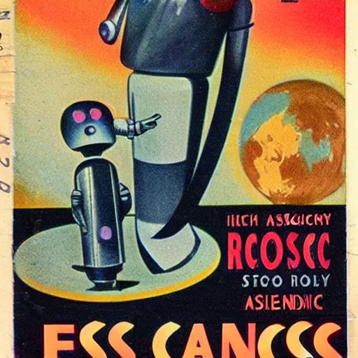 Image similar to 1 9 5 0 s science fiction book cover for isaac asimov's story robot friendship