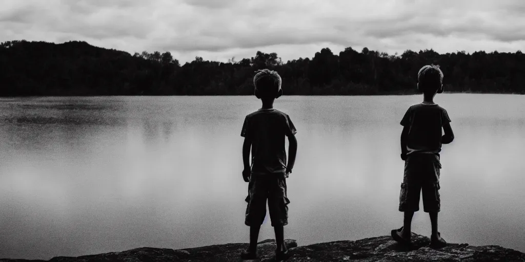 Prompt: a boy standing in front of a new world