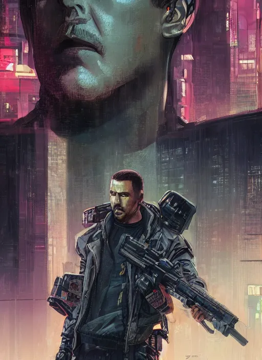 Image similar to cyberpunk military character jitters ( blade runner 2 0 4 9, dystopian, cyberpunk 2 0 7 7 character design ). attractive face. portrait by james gurney and laurie greasley and yoji shinkawa, oil on canvas. cinematic composition, hyper realism, realistic proportions, anatomy, dramatic lighting, photorealistic, high detail, 4 k