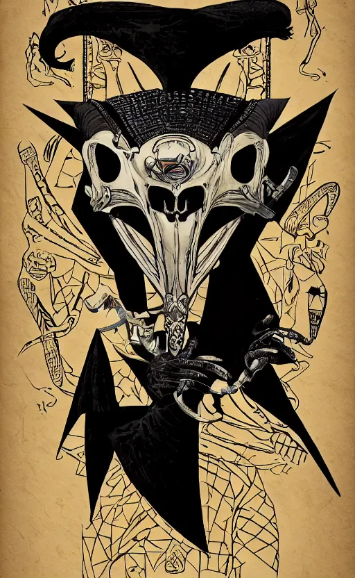 Prompt: egyptian god khonshu from moon knight with floating jackal bird skull head, detailed, comic book texture, 4 k asymmetrical portrait, frank miller, jamie hewlet, ashley wood, tom lovell, mike mignola, trending on artstation, norman saunders, will eisner, 4 k