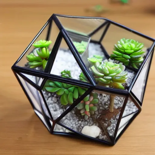 Prompt: geometric decorative terrarium cube for small succulent