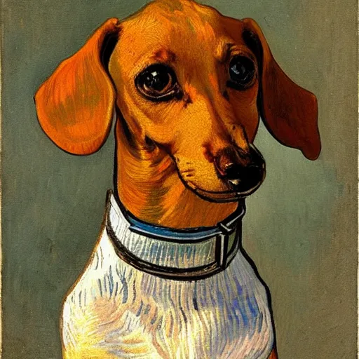 Prompt: Portrait of a dachshund, Vincent Van Gogh