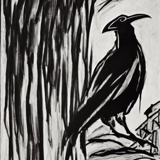 Prompt: raven in german expressionist art