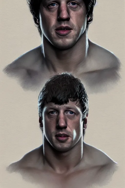 Image similar to Boris Johnson as Rocky Balboa, realistic portrait, symmetrical, highly detailed, digital painting, artstation, concept art, smooth, sharp focus, illustration, cinematic lighting, art by artgerm and greg rutkowski and alphonse mucha