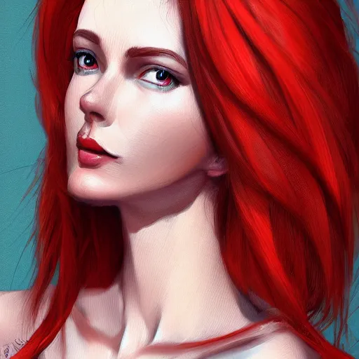 Image similar to a woman wearing a stylish outfit, red hair, highly detailed, digital painting, artstation, concept art, smooth, sharp focus, illustration