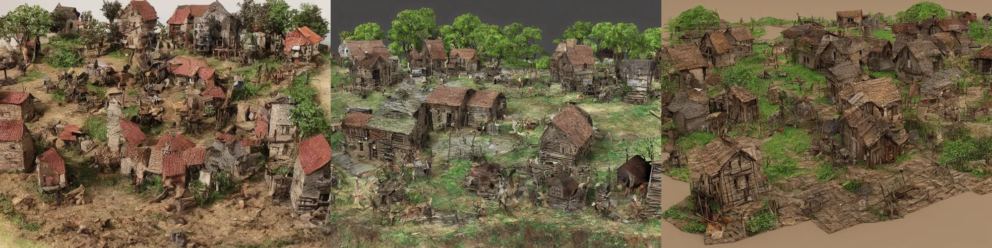 Prompt: Stereoscopic 3d photo of a village diorama