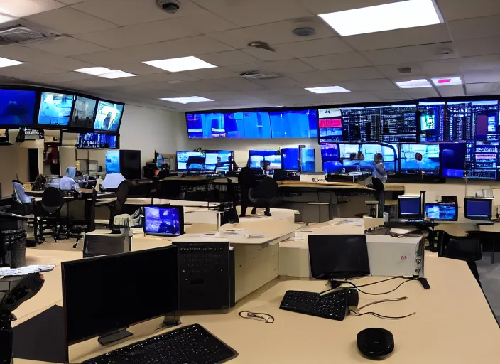 Prompt: television newsroom set