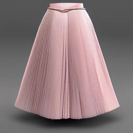 Prompt: a skirt ,silk and cotton,pink and light yellow,layers,long design,white belt,3d render ,fashion design ,highly detailed, hyper realistic,keyshot render,octane render,hdri, 4k -