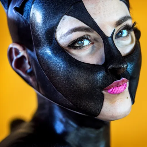 Image similar to Mark Zuckerberg as Catwoman, 105mm, Canon, f/22, ISO 100, 1/200s, 8K, RAW, symmetrical balance, Dolby Vision, Aperture Priority