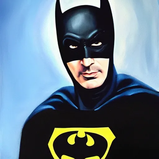 Prompt: A portrait of Alan Rickman as Batman, oil painting